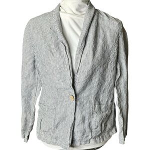 British Khaki Size large 100% Linen Pinstripe Lightweight Nautical Blazer